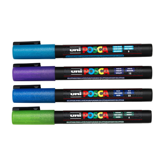 Posca PC3Mx4 silv/guld/vit/sva