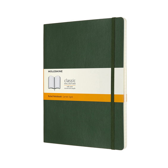 Moleskine Classic Notebook XL (19x25 cm), grønt, blødt omslag – 192 linjerede sider