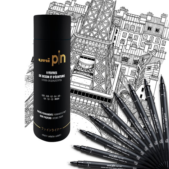 Uni Pin Fineliner Set tube 9-p